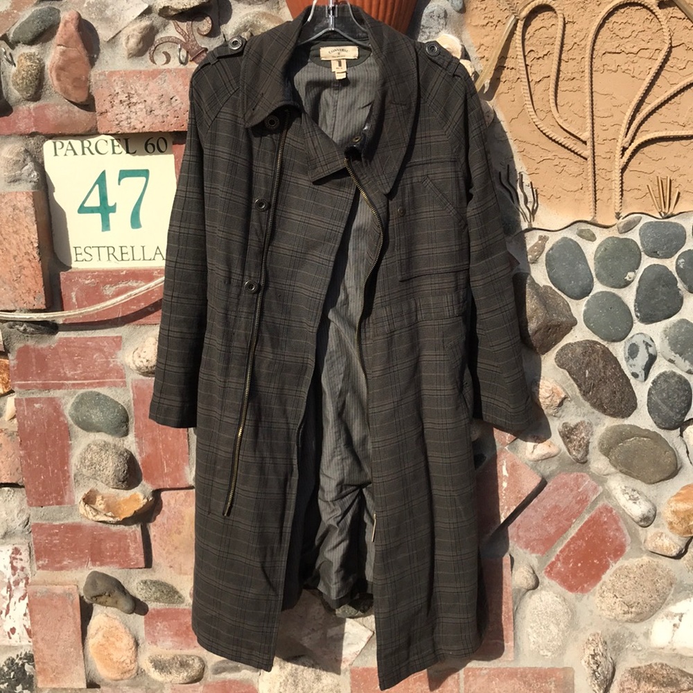 John Varvatos x Converse trenchcoat long jacket Brown plaid S or 1